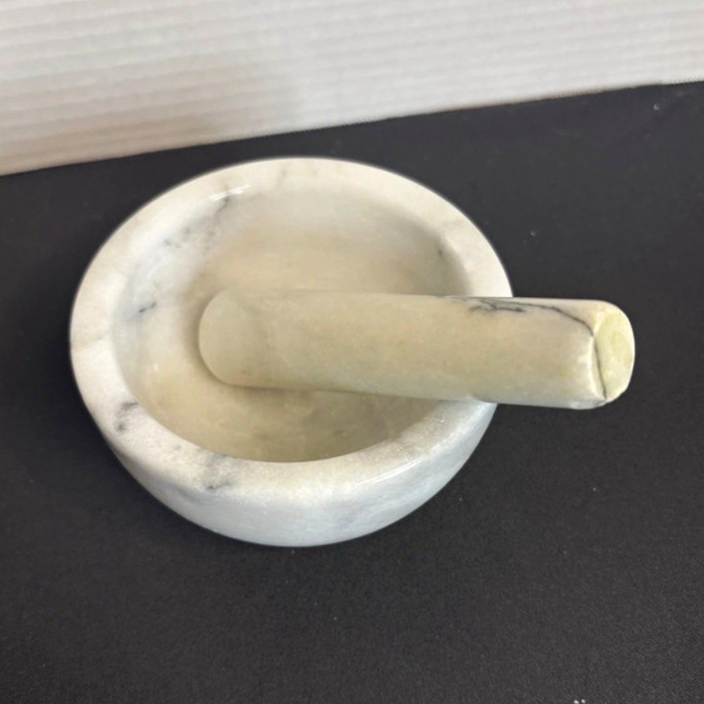 Marble Mortar & Pestle Set Kitchen Tool, White with Gray Veins, Marbled